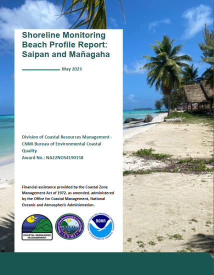 Cover Photo of the Shoreline Monitoring Beach Profile report: Saipan and Managaha which shows the erosion scarp of the retreating beach at Hyatt and Crowne Plaza shoreline site